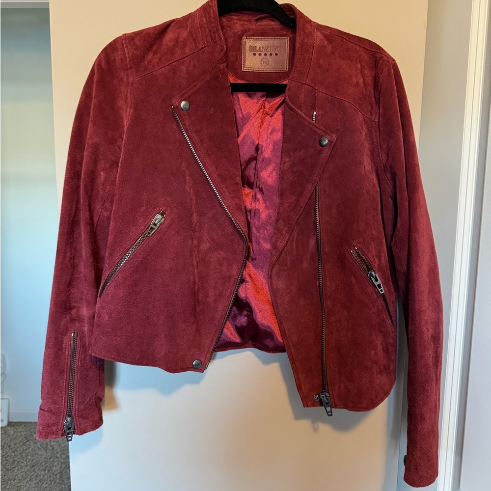 BLANKNYC Suede Moto Jacket in Burgundy | Size Medium